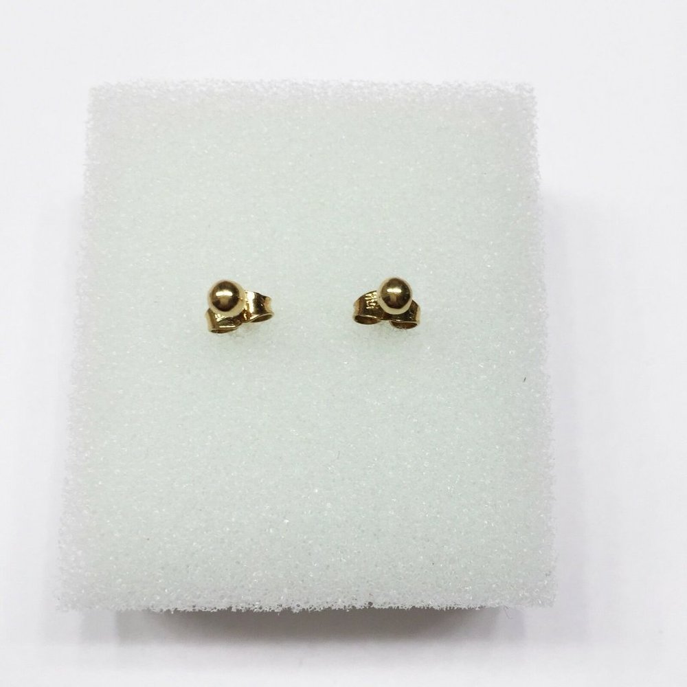 14k Solid Gold Small 3mm Stud Post Ball Earrings - image 1